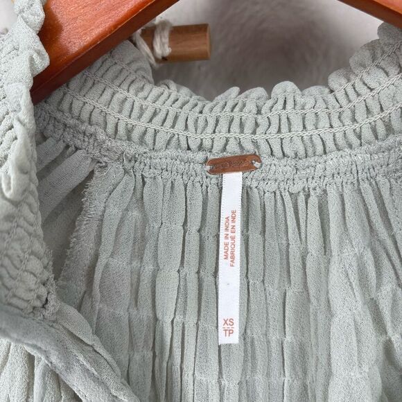 Free People Green Swiss Dot Chiffon Blouse - Picture 6 of 7